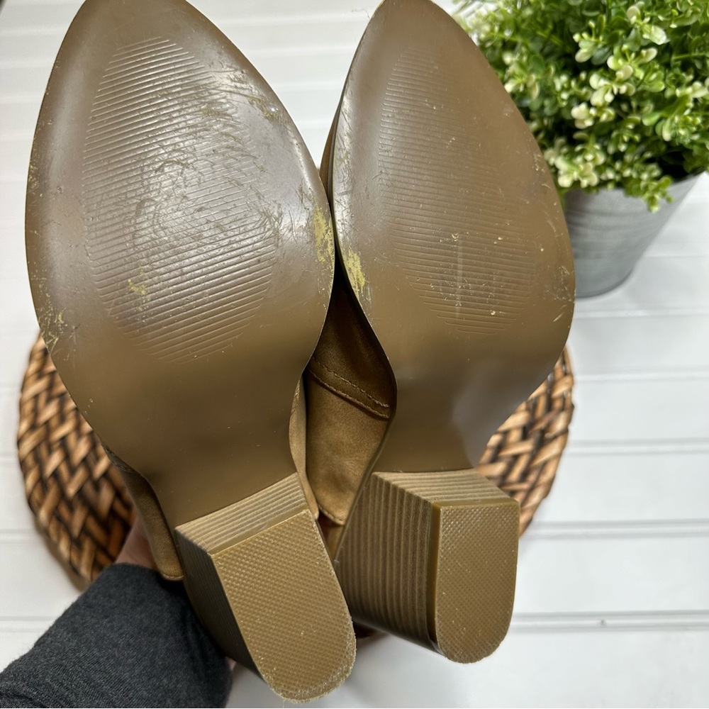 Sugar Tan Suede slide Heels Booties - Picture 5 of 7